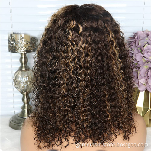 short curly wig 8- 32 inch peruvian full machine made 100% vendors pre plucked4/27 Piano Colored Highli curly human hair bob wig